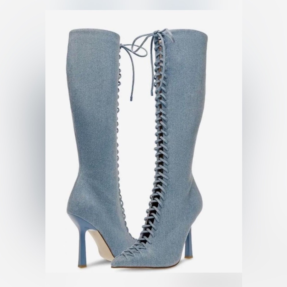 Steve Madden Denim Lace-Up Knee-High Boots